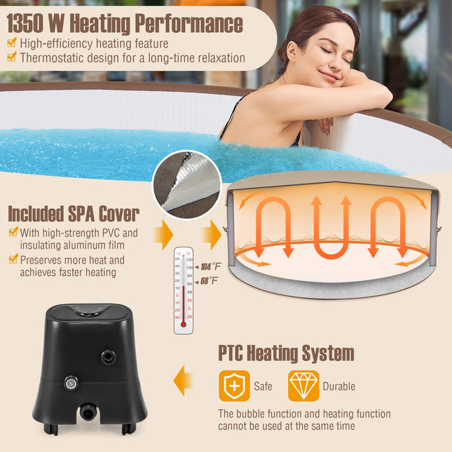 72 Inches Inflatable Hot Tub SPA with 120 Air Jets Electric Heater Pump for 4-6 Person-Coffee - | Patioza
