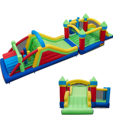 Inflatable Obstacle Course Bounce House with Dual Slides and Tunnels without Blower - | Patioza