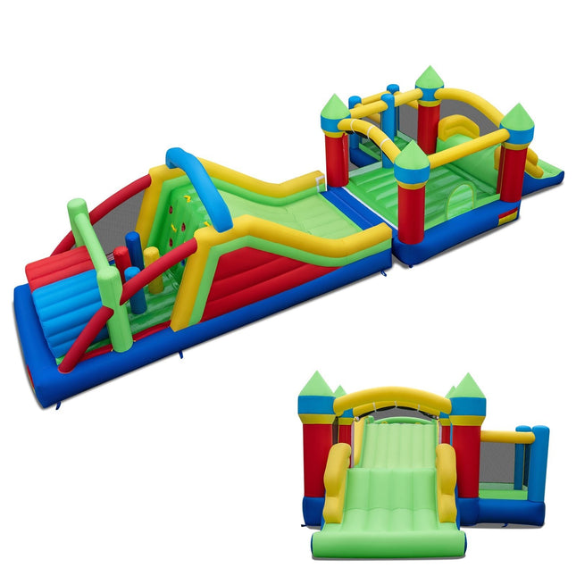 Inflatable Obstacle Course Bounce House with Dual Slides and Tunnels without Blower - | Patioza