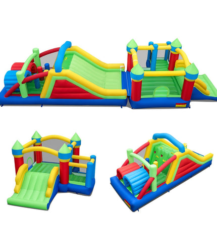 Inflatable Obstacle Course Bounce House with Dual Slides and Tunnels without Blower - | Patioza