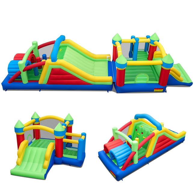 Inflatable Obstacle Course Bounce House with Dual Slides and Tunnels without Blower - | Patioza