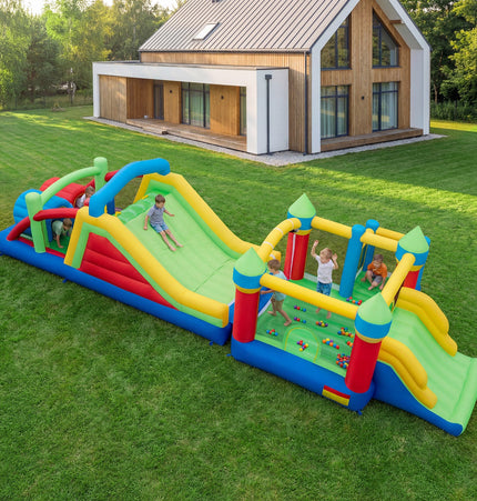 Inflatable Obstacle Course Bounce House with Dual Slides and Tunnels without Blower - | Patioza