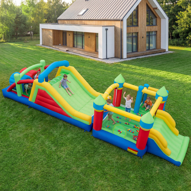 Inflatable Obstacle Course Bounce House with Dual Slides and Tunnels without Blower - | Patioza