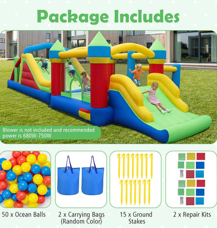 Inflatable Obstacle Course Bounce House with Dual Slides and Tunnels without Blower - | Patioza