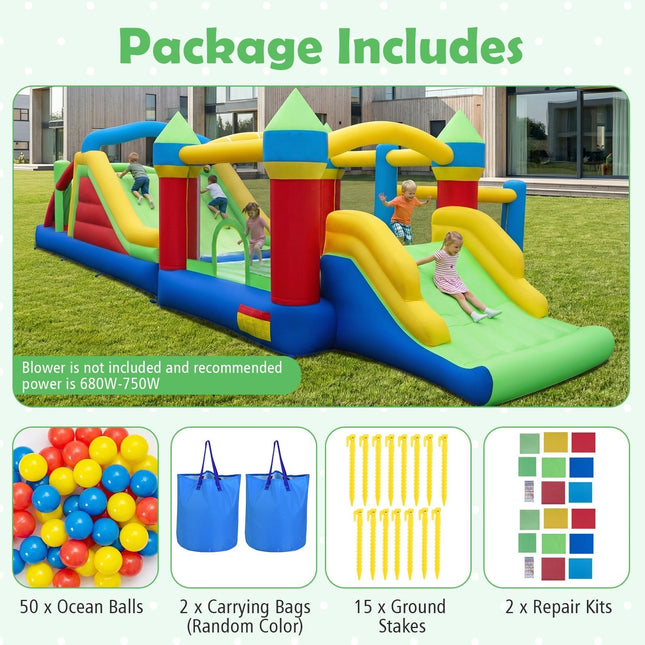 Inflatable Obstacle Course Bounce House with Dual Slides and Tunnels without Blower - | Patioza