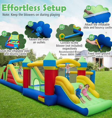 Inflatable Obstacle Course Bounce House with Dual Slides and Tunnels without Blower - | Patioza