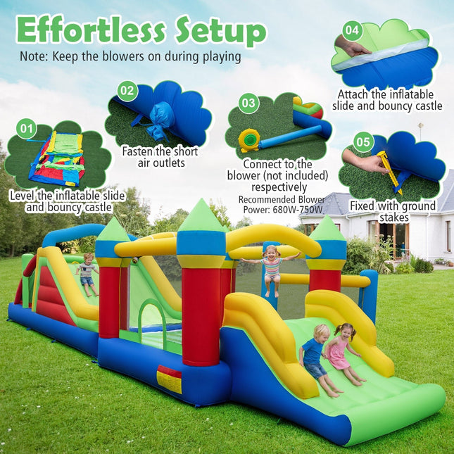 Inflatable Obstacle Course Bounce House with Dual Slides and Tunnels without Blower - | Patioza