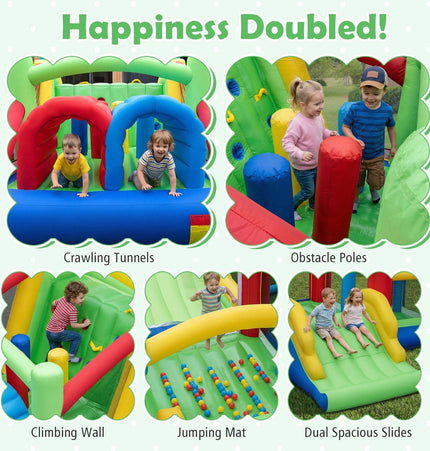 Inflatable Obstacle Course Bounce House with Dual Slides and Tunnels without Blower - | Patioza