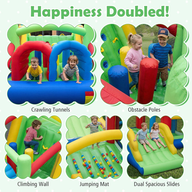 Inflatable Obstacle Course Bounce House with Dual Slides and Tunnels without Blower - | Patioza