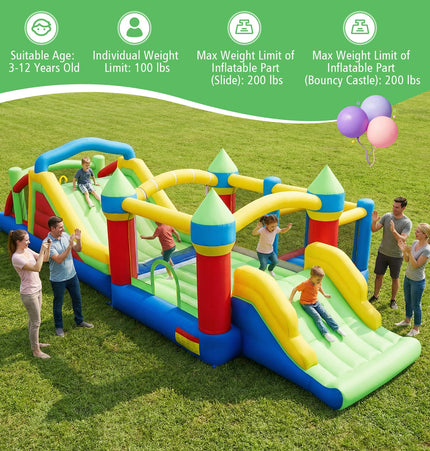 Inflatable Obstacle Course Bounce House with Dual Slides and Tunnels without Blower - | Patioza