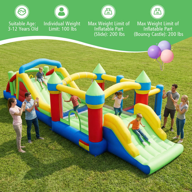 Inflatable Obstacle Course Bounce House with Dual Slides and Tunnels without Blower - | Patioza