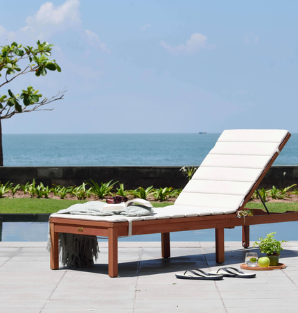 Louisiana Dark Wood Finish Wheel Lounger With Cushion - 2 Piece