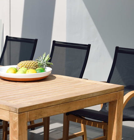 Rinjani Rectangular Table and 6 Manhattan Black Armchair