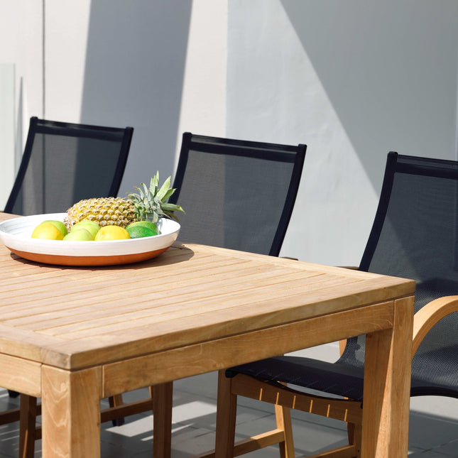 Rinjani Rectangular Table and 6 Manhattan Black Armchair