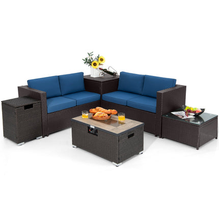 6 Pieces Outdoor Wicker Furniture Set with 32 Inch Propane Fire Pit Table - | Patioza