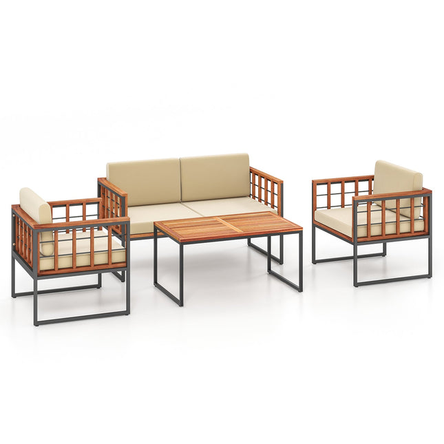 4 Pieces Acacia Wood Outdoor Sofa Set for Balcony Porch Backyard Poolside - Patio Furniture | Patioza