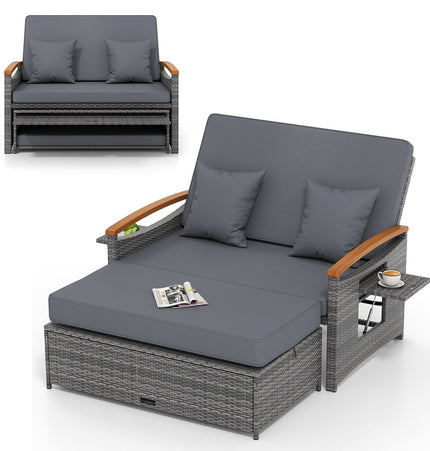Outdoor Wicker Daybed with Folding Panels and Storage Ottoman - | Patioza