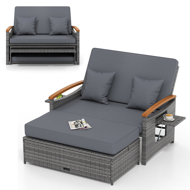 Outdoor Wicker Daybed with Folding Panels and Storage Ottoman - | Patioza