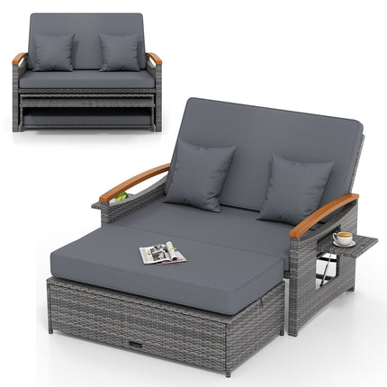 Outdoor Wicker Daybed with Folding Panels and Storage Ottoman - | Patioza