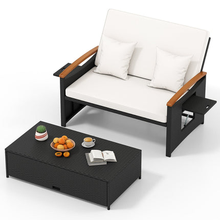 Outdoor Wicker Daybed with Folding Panels and Storage Ottoman - | Patioza