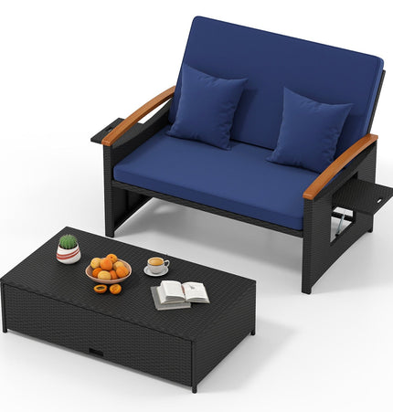 Outdoor Wicker Daybed with Folding Panels and Storage Ottoman - | Patioza