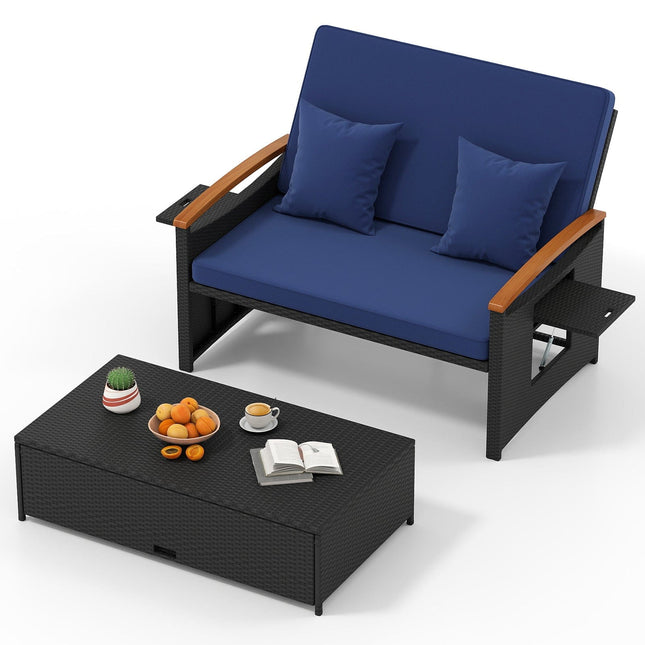 Outdoor Wicker Daybed with Folding Panels and Storage Ottoman - | Patioza