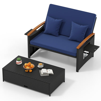 Outdoor Wicker Daybed with Folding Panels and Storage Ottoman - | Patioza