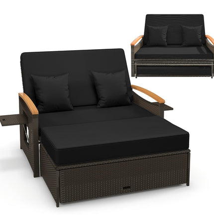 Outdoor Wicker Daybed with Folding Panels and Storage Ottoman - | Patioza