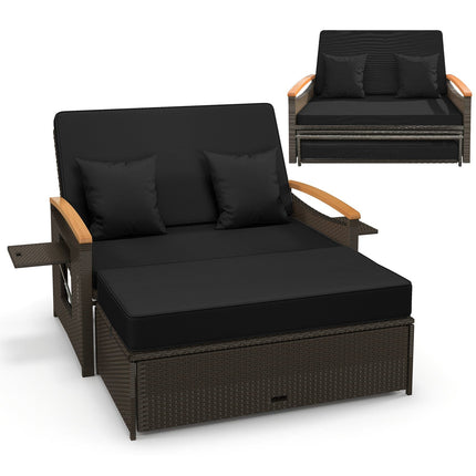Outdoor Wicker Daybed with Folding Panels and Storage Ottoman - | Patioza