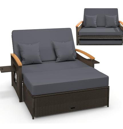 Outdoor Wicker Daybed with Folding Panels and Storage Ottoman - | Patioza