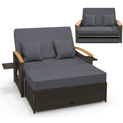 Outdoor Wicker Daybed with Folding Panels and Storage Ottoman - | Patioza