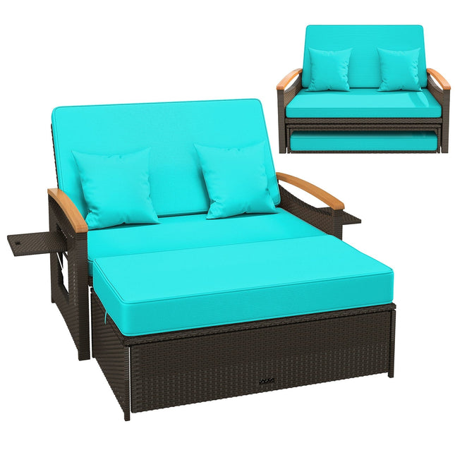 Outdoor Wicker Daybed with Folding Panels and Storage Ottoman - | Patioza