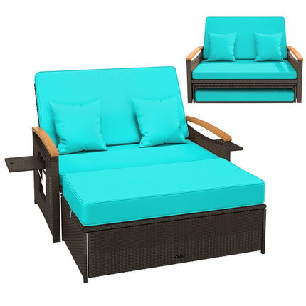Outdoor Wicker Daybed with Folding Panels and Storage Ottoman - | Patioza