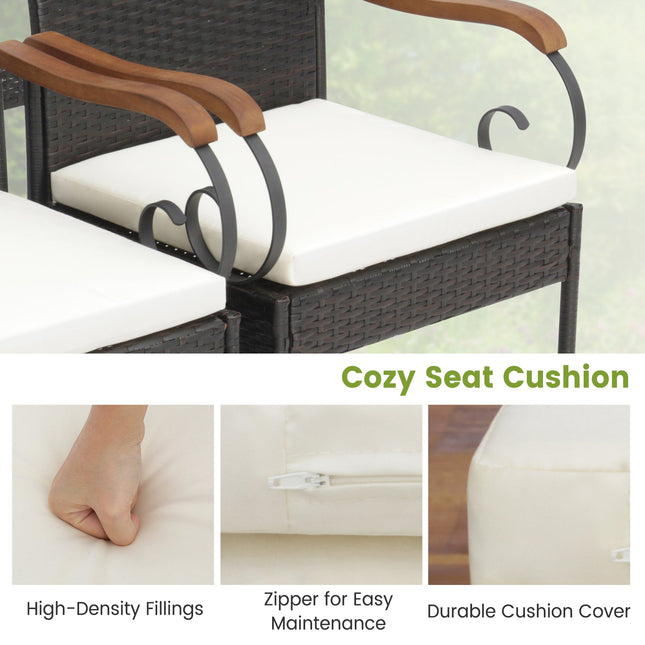 9 Pieces Patio Rattan Dining Set with Acacia Wood Table for Backyard Garden - Curved Handrail - Patio Furniture | Patioza