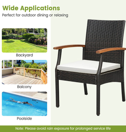 9 Pieces Patio Rattan Dining Set with Acacia Wood Table for Backyard Garden - Wood Handrail - Patio Furniture | Patioza