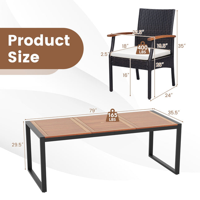 9 Pieces Patio Rattan Dining Set with Acacia Wood Table for Backyard Garden - Wood Handrail - Patio Furniture | Patioza