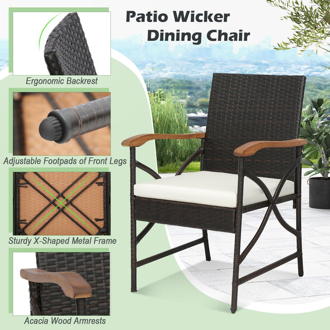 9 Pieces Patio Rattan Dining Set with Acacia Wood Table for Backyard Garden - X - side Handrail - Patio Furniture | Patioza