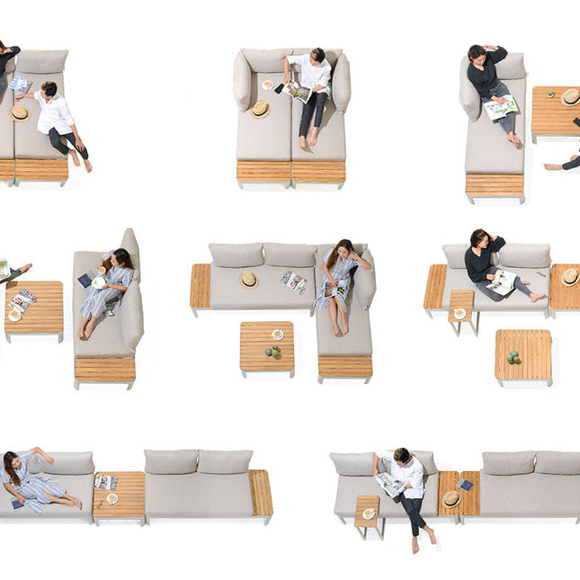 Portals Teak and Aluminum Modular Sofa 3pc Set