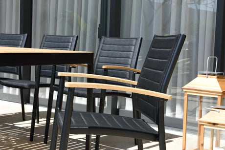 Portals Dark Lite FSC Teak Wood and Aluminum Rectangular Dining Set - | Patioza