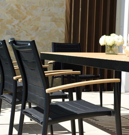Portals Dark Lite FSC Teak Wood and Aluminum Rectangular Dining Set