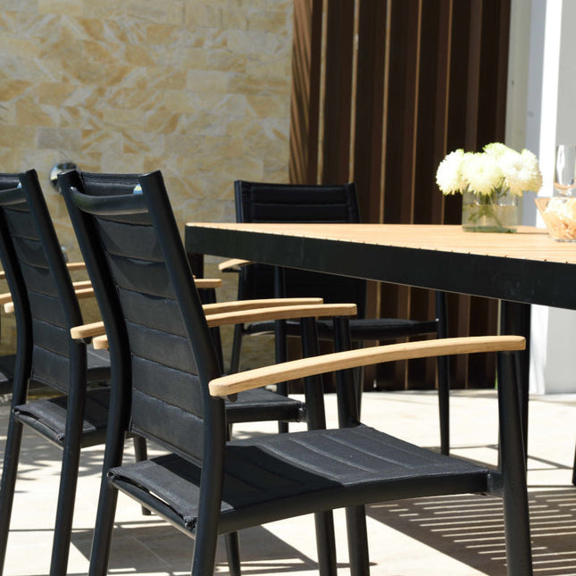 Portals Dark Lite FSC Teak Wood and Aluminum Rectangular Dining Set