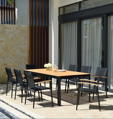 Portals Dark Lite FSC Teak Wood and Aluminum Rectangular Dining Set