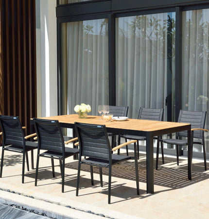 Portals Dark Lite FSC Teak Wood and Aluminum Rectangular Dining Set