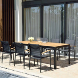 Portals Dark Lite FSC Teak Wood and Aluminum Rectangular Dining Set - | Patioza