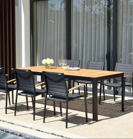 Portals Dark Lite FSC Teak Wood and Aluminum Rectangular Dining Set