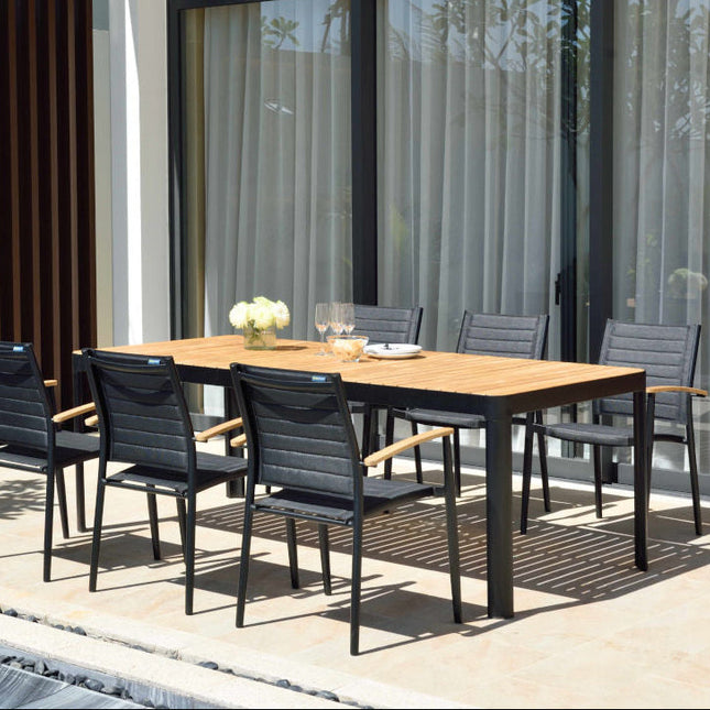 Portals Dark Lite FSC Teak Wood and Aluminum Rectangular Dining Set