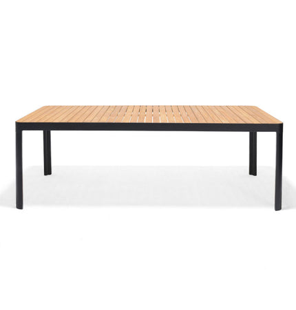 Portals Dark Rectangular Teak Table and 8 Nassau Black Dining Set