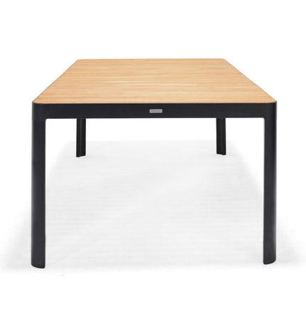 Portals Dark Rectangular Teak Table and 8 Nassau Black Dining Set