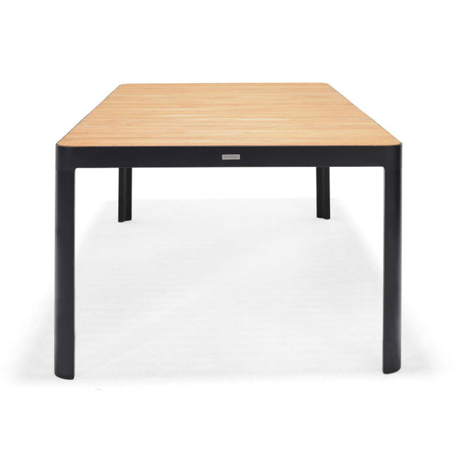 Portals Dark Rectangular Teak Table and 8 Nassau Black Dining Set