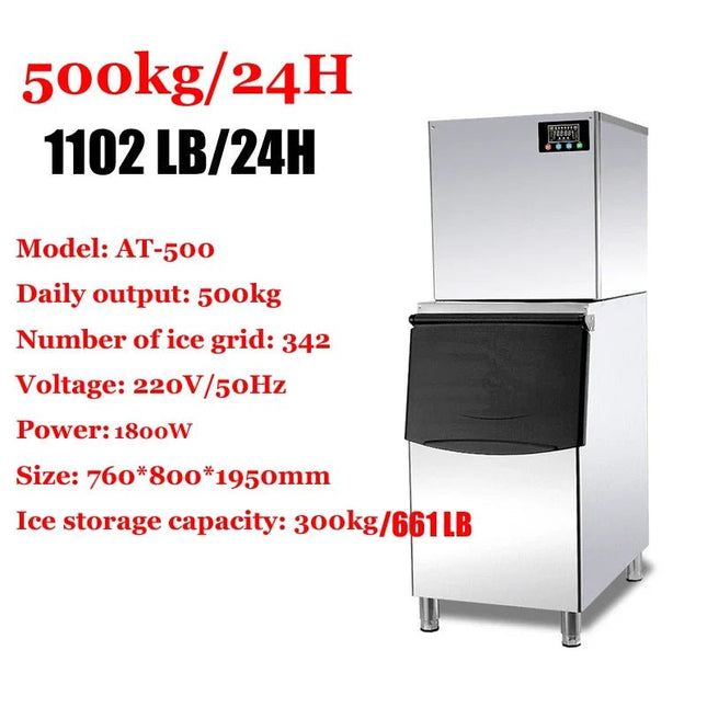 Commercial Ice Cube Maker | 200–500 KG/24H Electric Stainless Steel - | Patioza